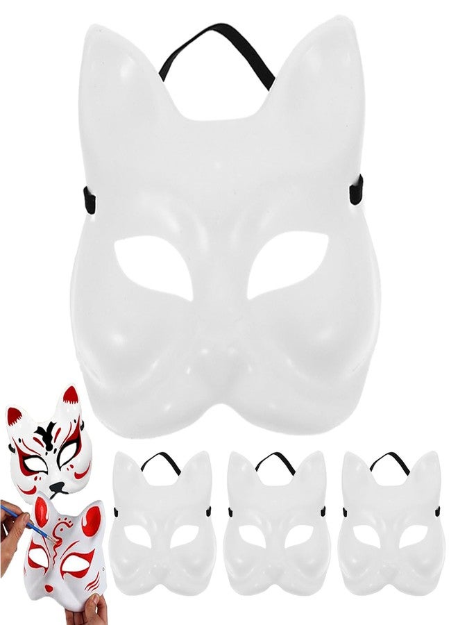 TENDYCOCO 4pcs Cat Mask Base, DIY Blank Plastic Cat masks for Crafts, Unfinished White Paintable Fox Mask Kit for Halloween Masquerade Cosplay Carnival - Image 1